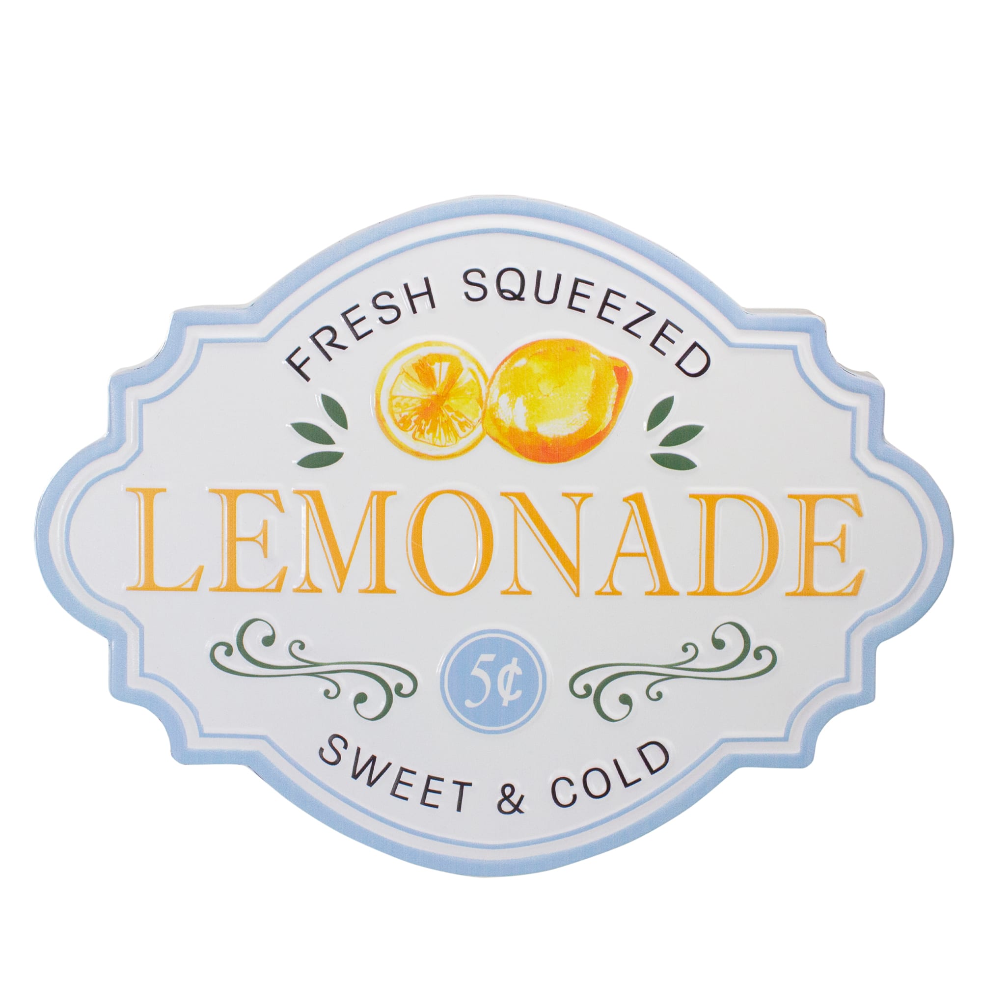 15.25" Yellow & Blue Metal Fresh Squeezed Lemonade Sign Spring Wall Décor